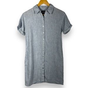 4 for $40 SALE! Tahari Linen Seersucker Shirt Dress, Blue/White Stripe, Size XS